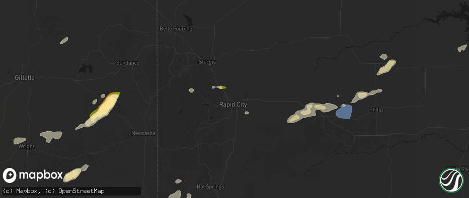 Hail map in Rapid City, SD on July 7, 2026