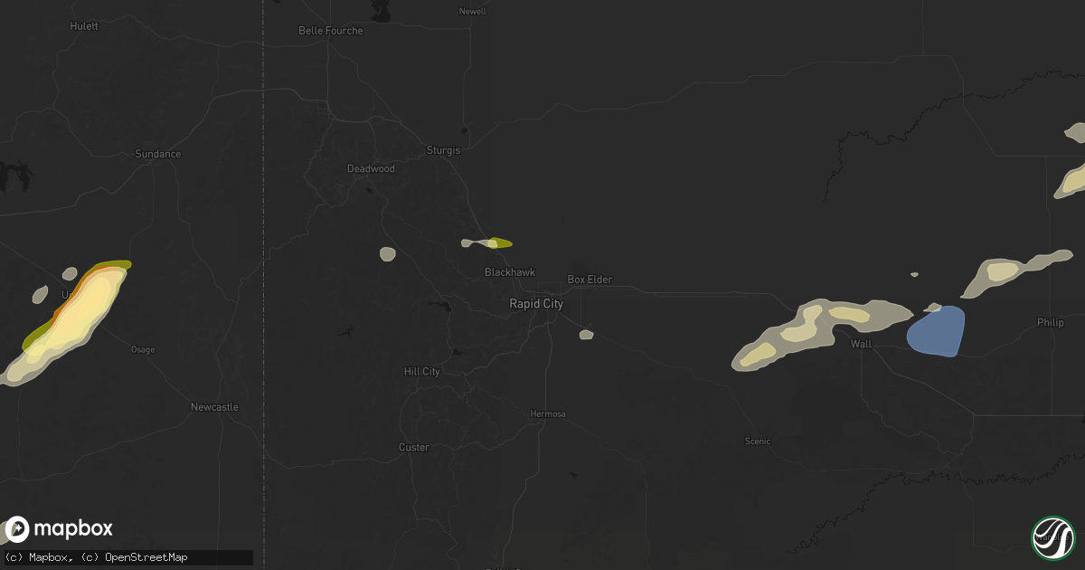 Hail map in Rapid City, SD on July 7, 2026