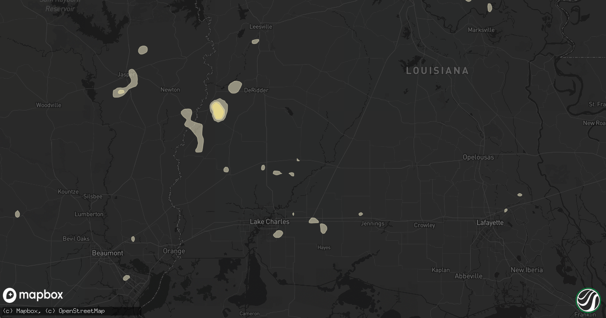 Hail map in Reeves, LA on July 7, 2026