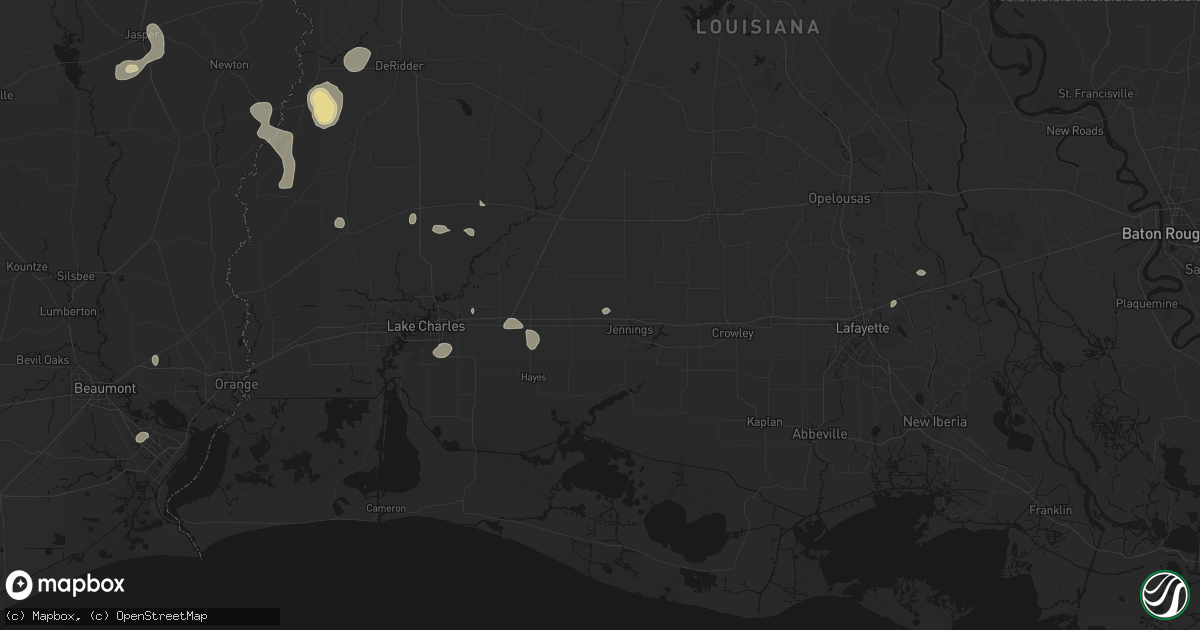 Hail map in Roanoke, LA on July 7, 2026