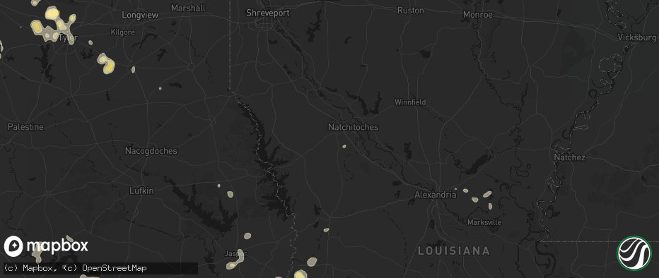 Hail map in Robeline, LA on July 7, 2026