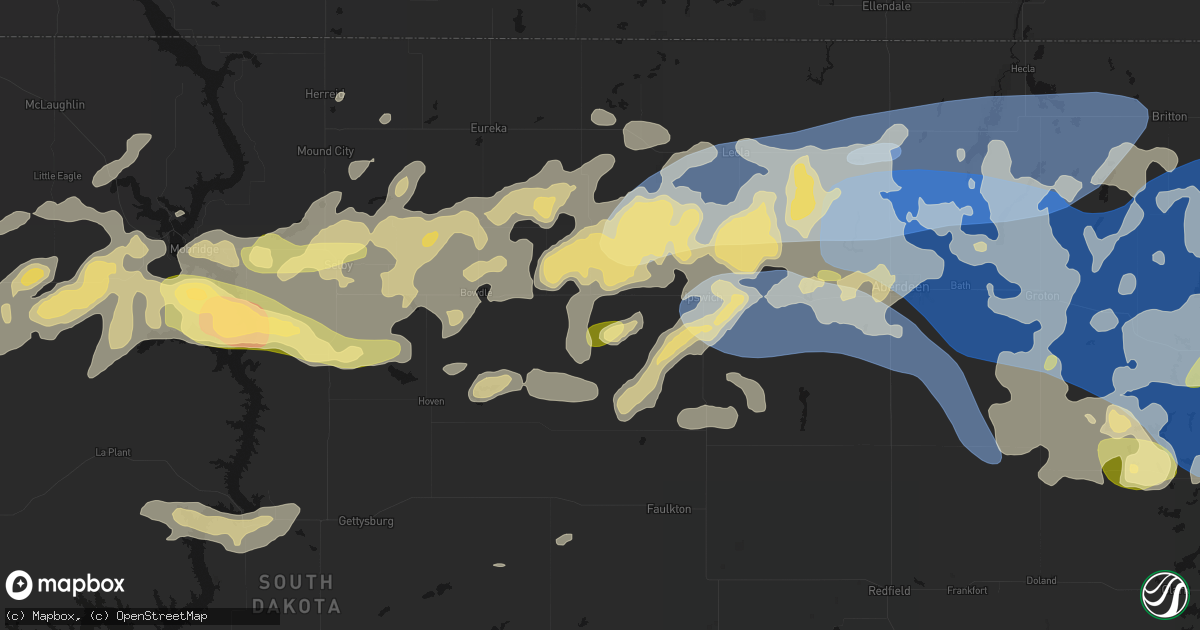 Hail map in Roscoe, SD on July 7, 2026