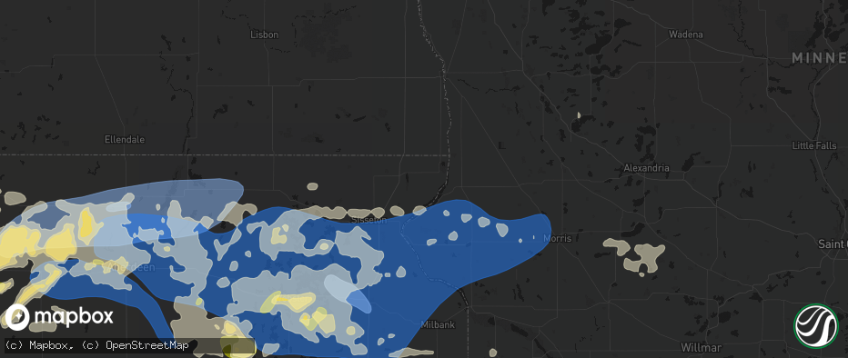 Hail map in Rosholt, SD on July 7, 2026