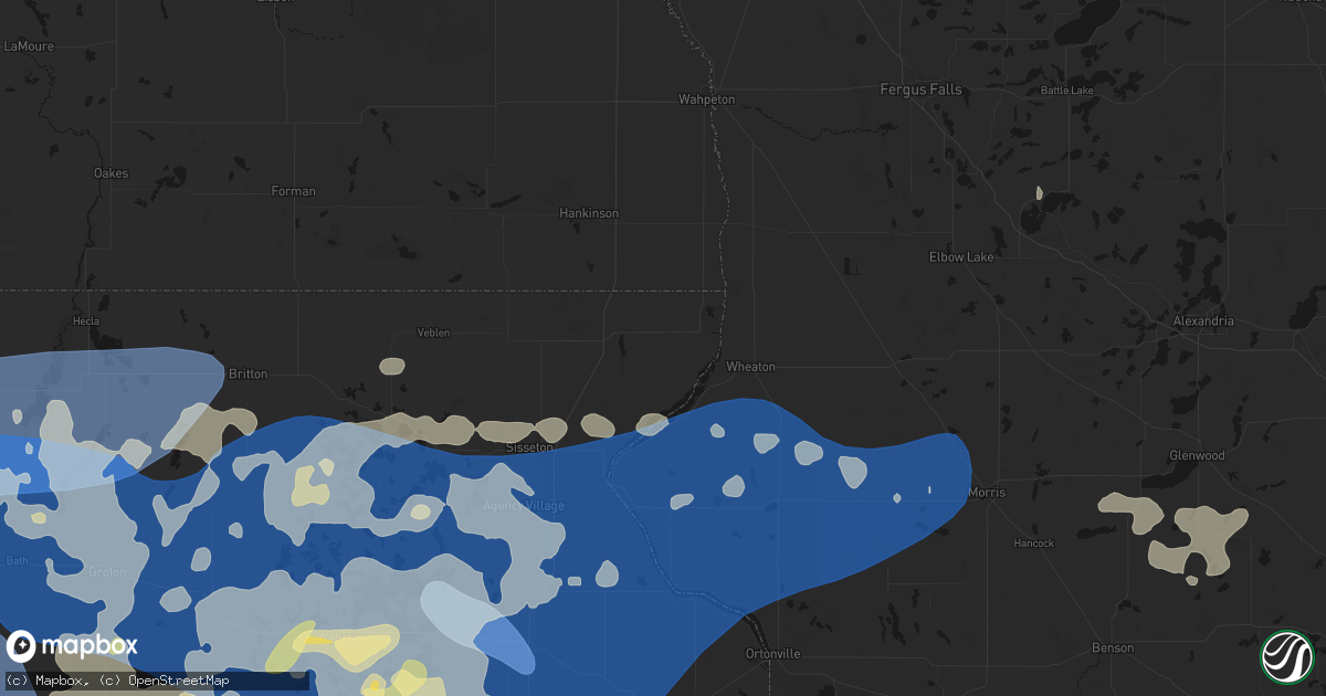 Hail map in Rosholt, SD on July 7, 2026