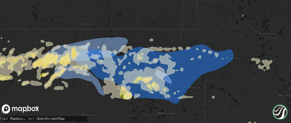 Hail map in Roslyn, SD on July 7, 2026