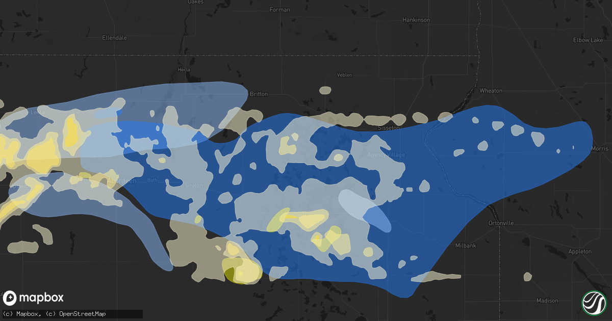 Hail map in Roslyn, SD on July 7, 2026