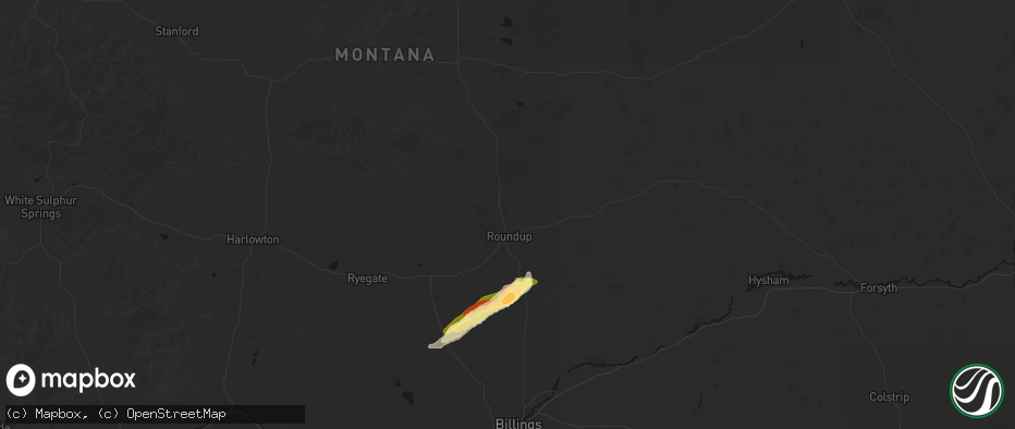 Hail map in Roundup, MT on July 7, 2026