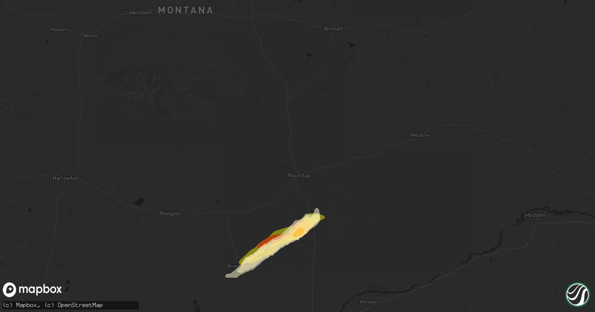 Hail map in Roundup, MT on July 7, 2026