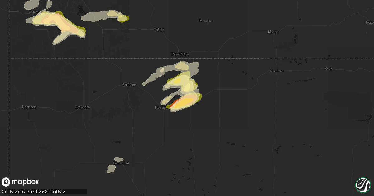 Hail map in Rushville, NE on July 7, 2026