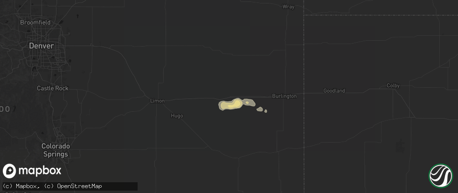 Hail map in Seibert, CO on July 7, 2026