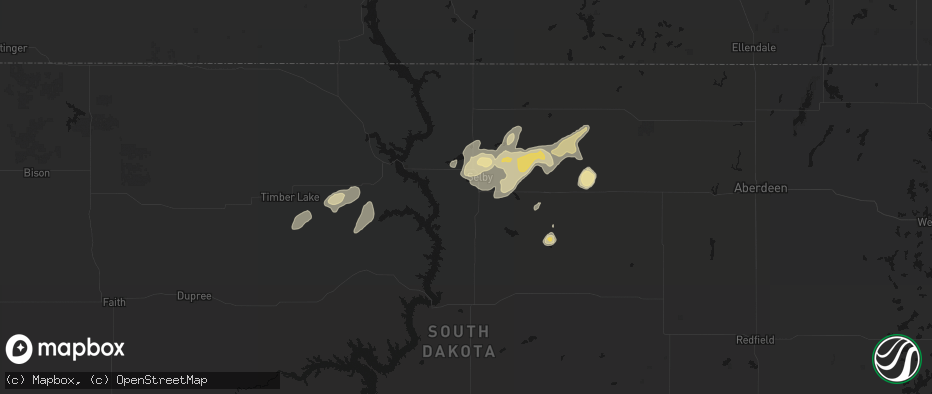 Hail map in Selby, SD on July 7, 2026