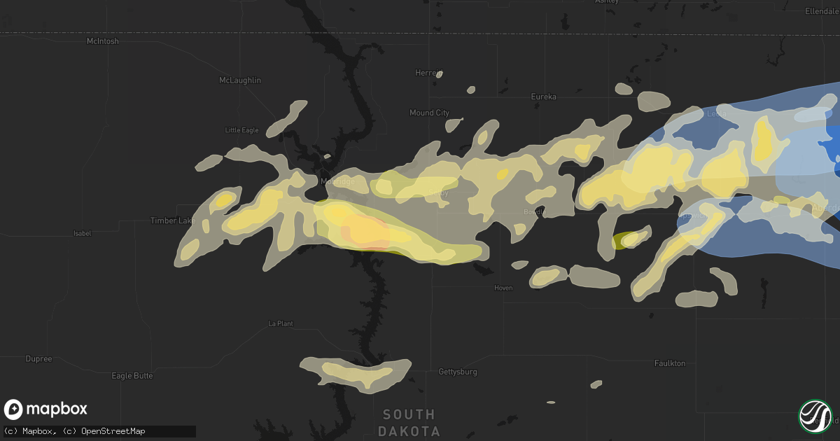 Hail map in Selby, SD on July 7, 2026