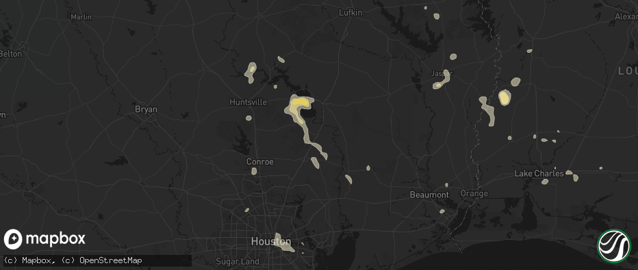 Hail map in Shepherd, TX on July 7, 2026