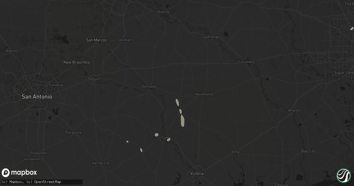 Hail map in Shiner, TX on July 7, 2026