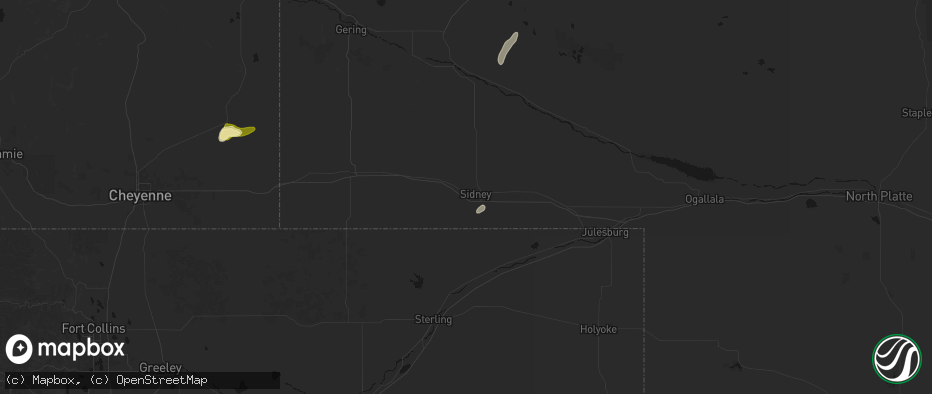 Hail map in Sidney, NE on July 7, 2026