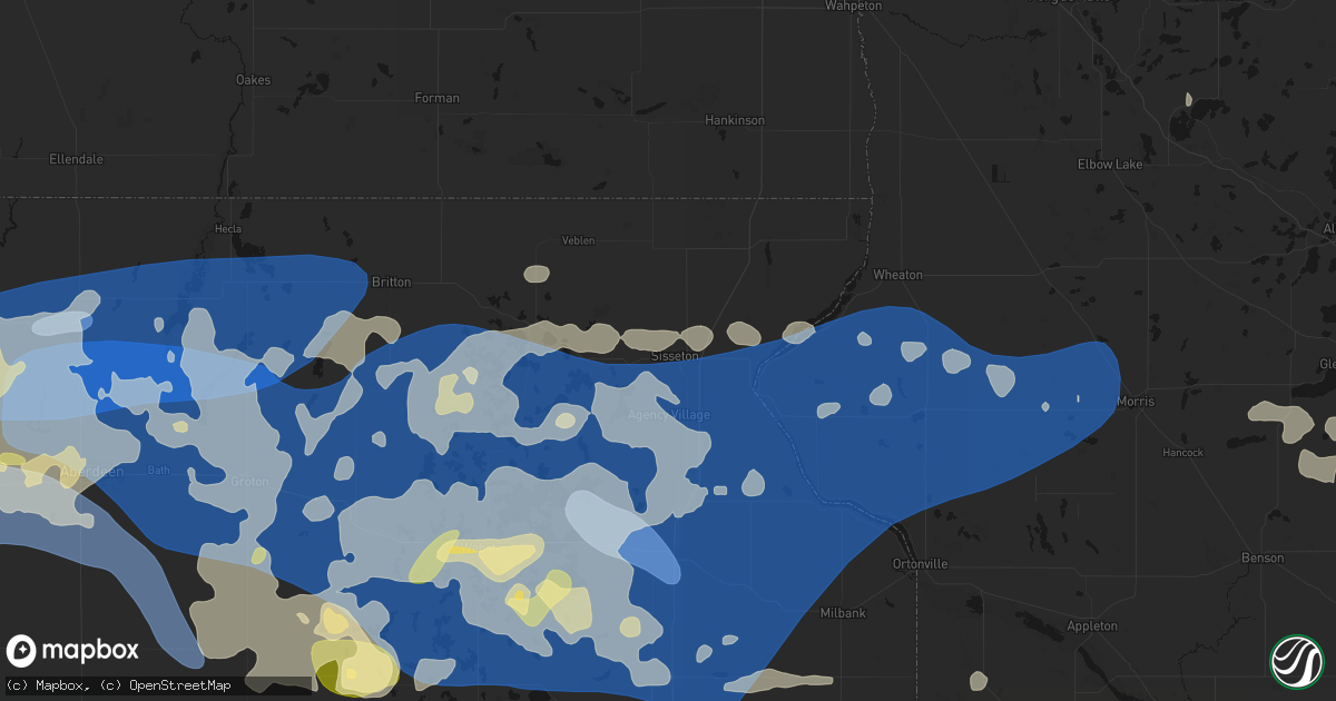 Hail map in Sisseton, SD on July 7, 2026