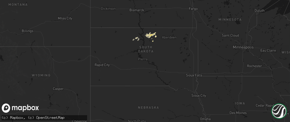 Hail map in South Dakota on July 7, 2026