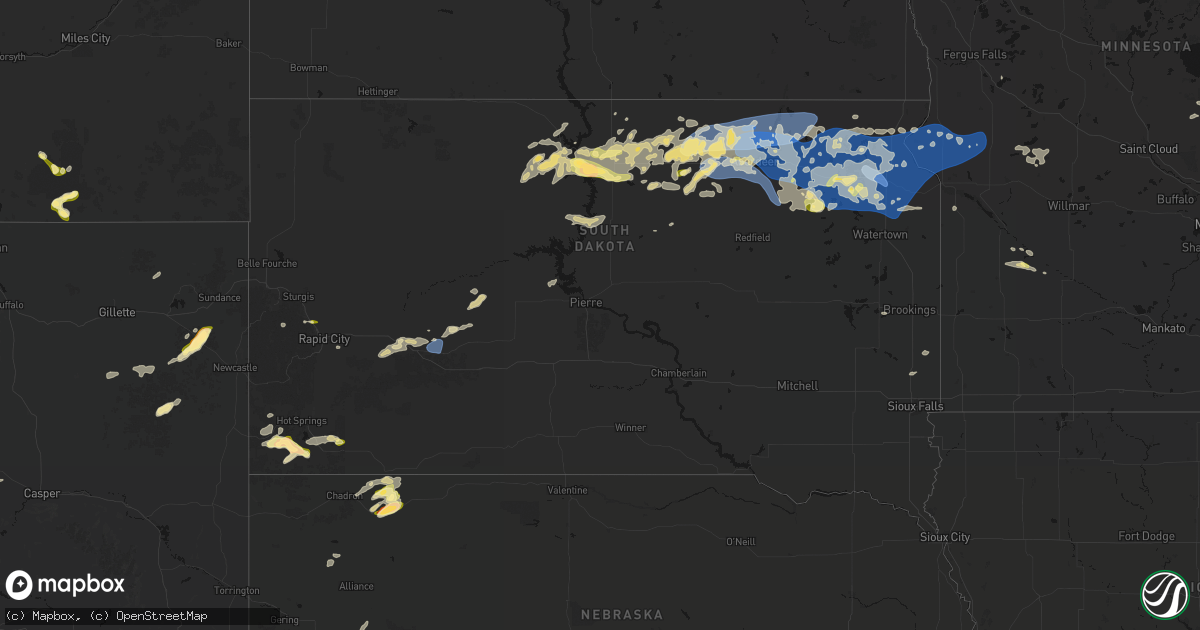 Hail map in South Dakota on July 7, 2026