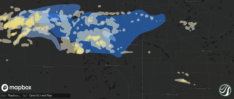 Hail map in South Shore, SD on July 7, 2026