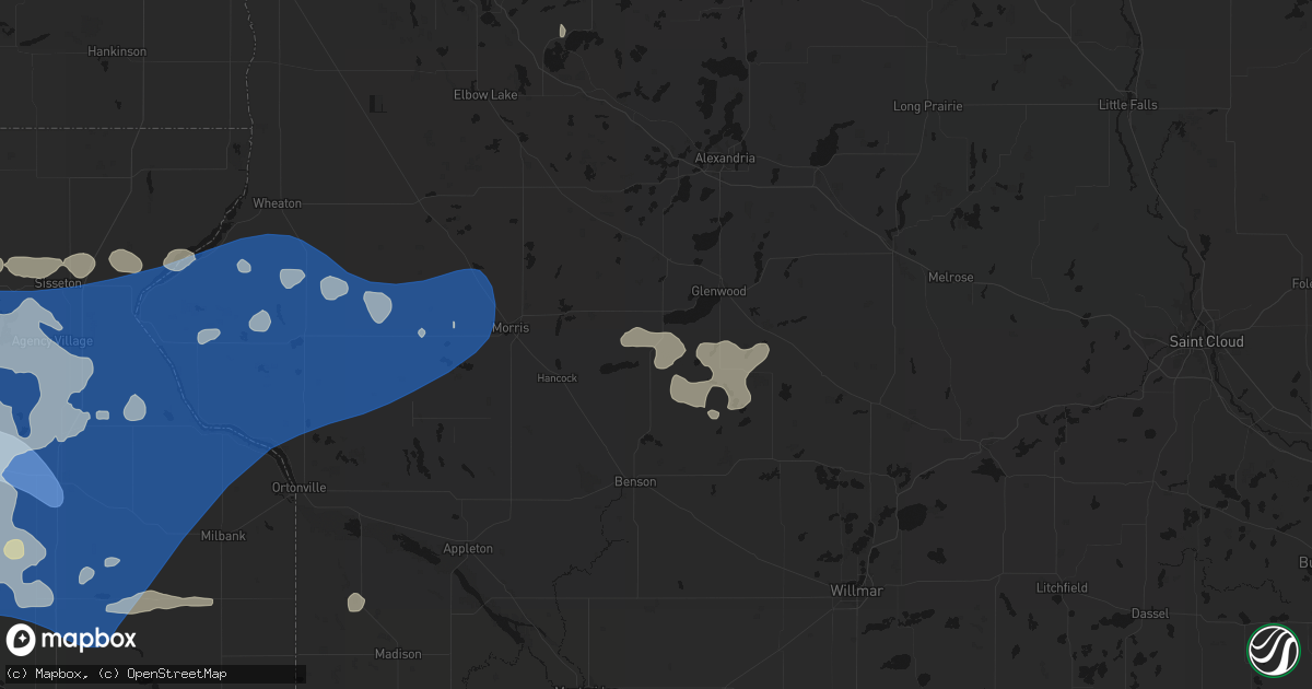 Hail map in Starbuck, MN on July 7, 2026