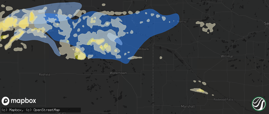 Hail map in Stockholm, SD on July 7, 2026