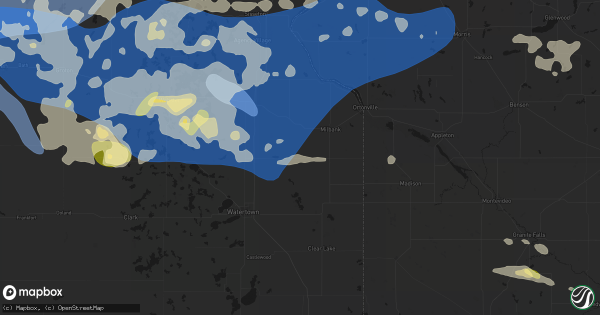 Hail map in Stockholm, SD on July 7, 2026