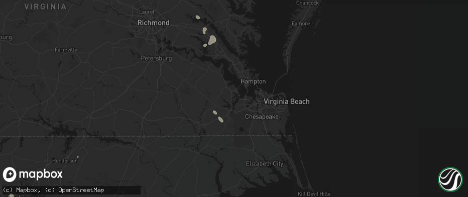 Hail map in Suffolk, VA on July 7, 2026