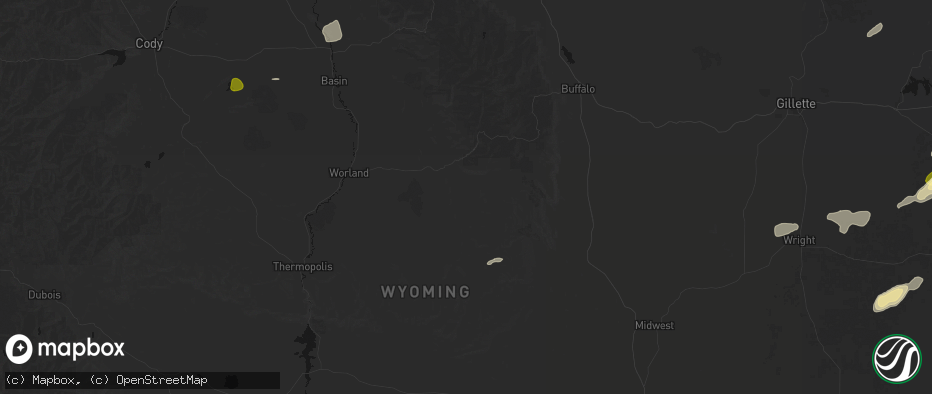 Hail map in Ten Sleep, WY on July 7, 2026