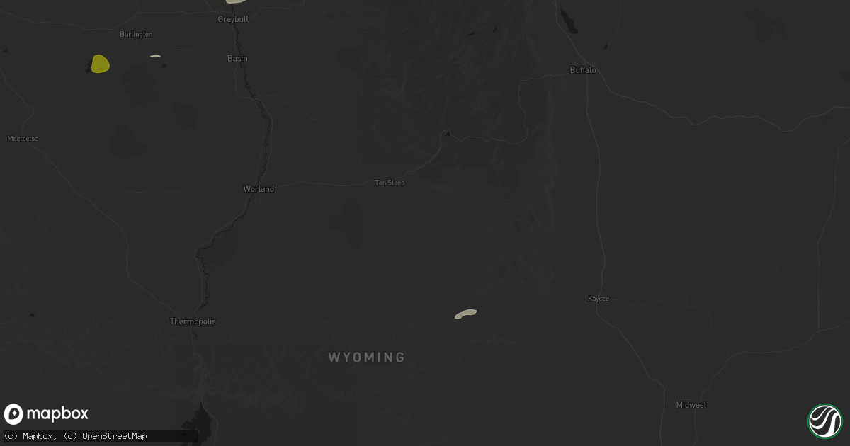 Hail map in Ten Sleep, WY on July 7, 2026