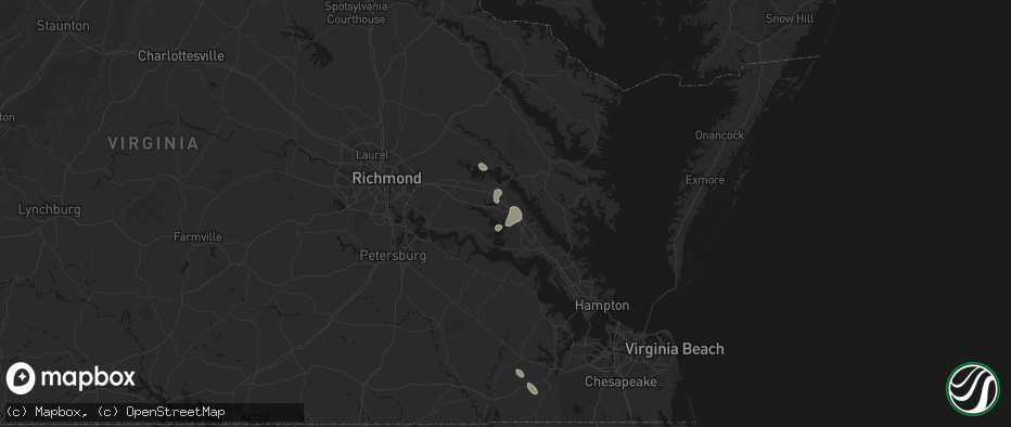 Hail map in Toano, VA on July 7, 2026