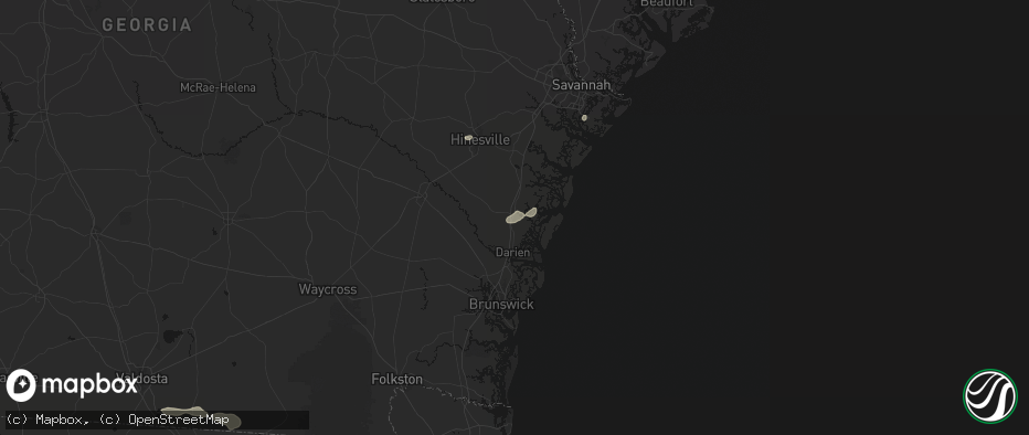 Hail map in Townsend, GA on July 7, 2026