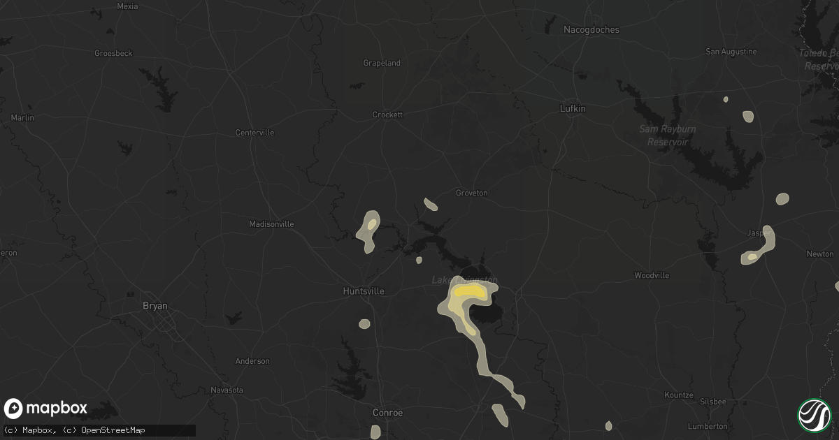 Hail map in Trinity, TX on July 7, 2026
