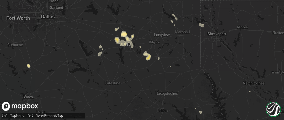 Hail map in Troup, TX on July 7, 2026