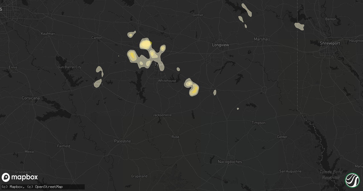 Hail map in Troup, TX on July 7, 2026