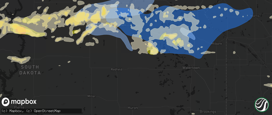 Hail map in Turton, SD on July 7, 2026