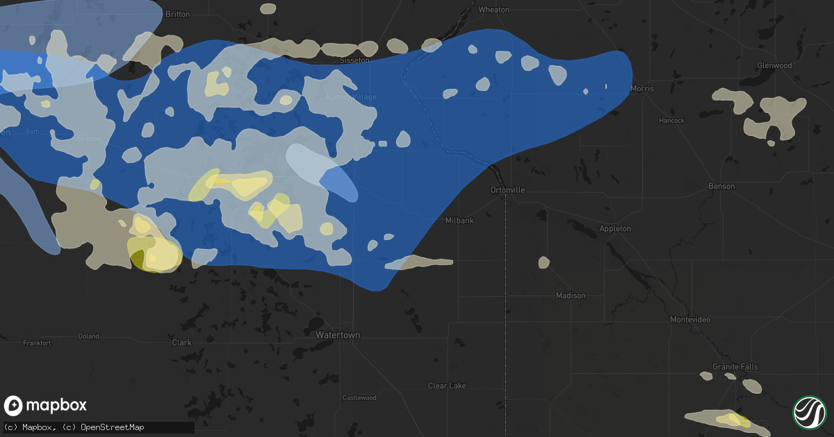 Hail map in Twin Brooks, SD on July 7, 2026