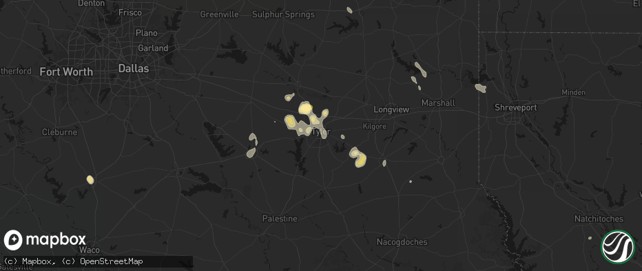 Hail map in Tyler, TX on July 7, 2026