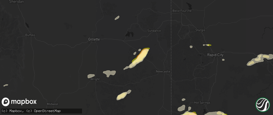 Hail map in Upton, WY on July 7, 2026