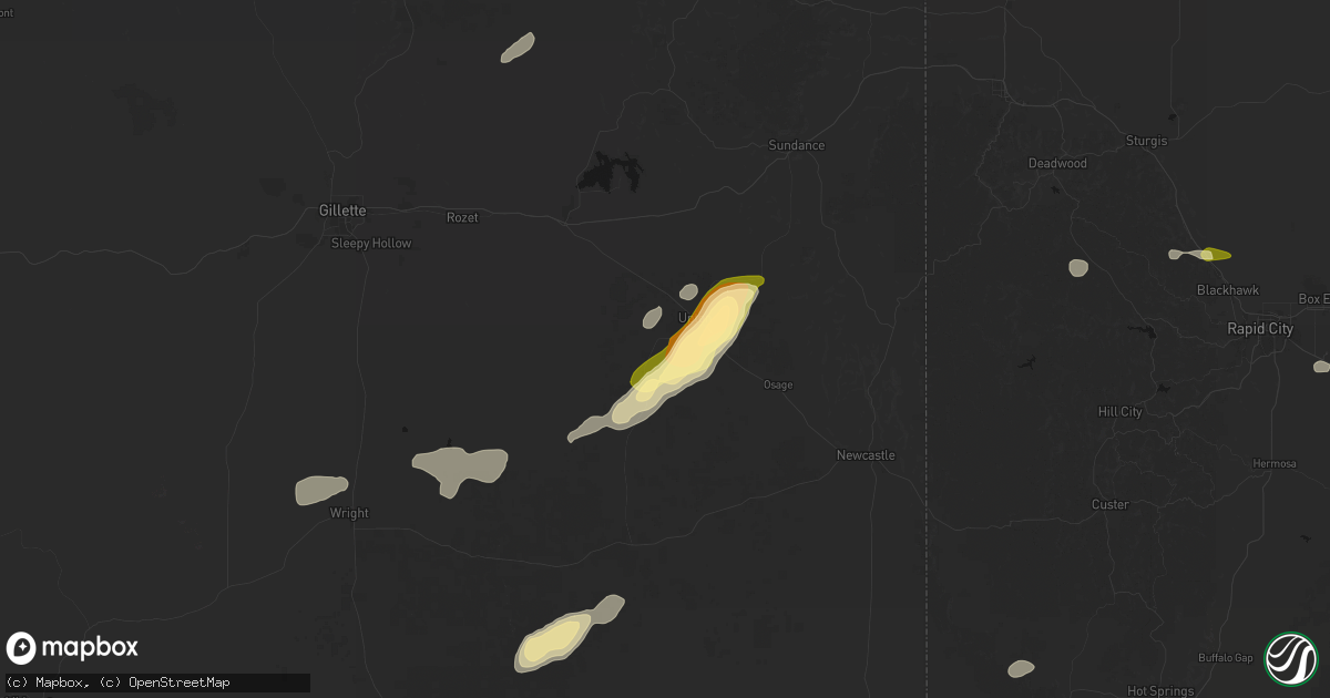 Hail map in Upton, WY on July 7, 2026