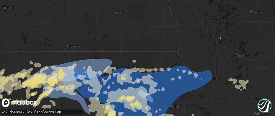 Hail map in Veblen, SD on July 7, 2026