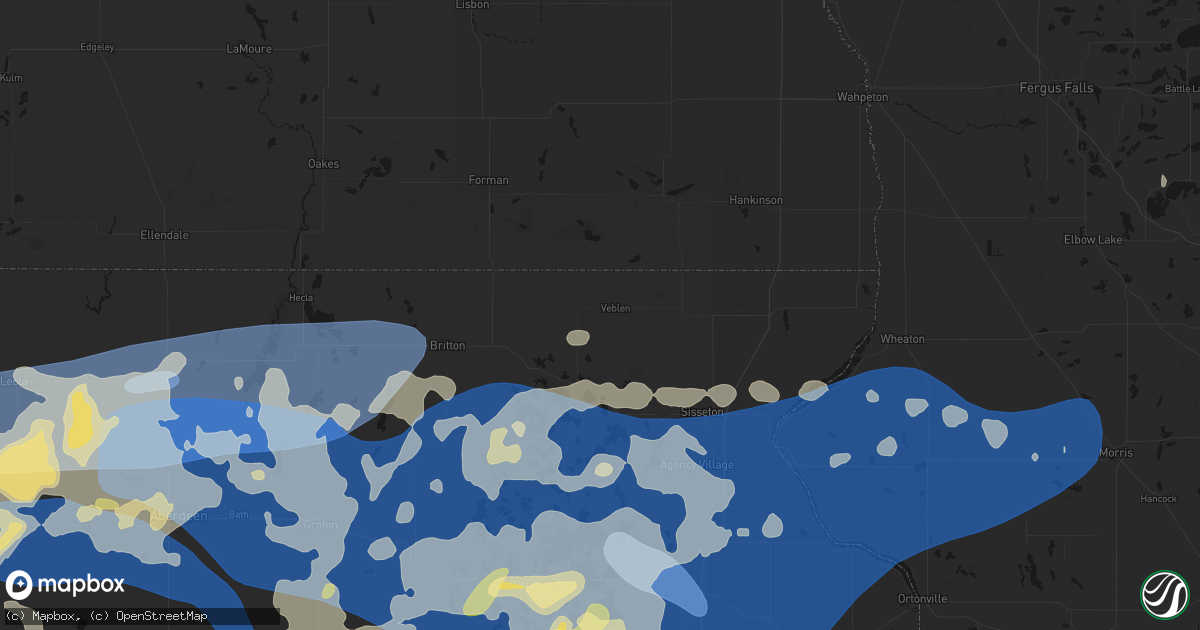 Hail map in Veblen, SD on July 7, 2026