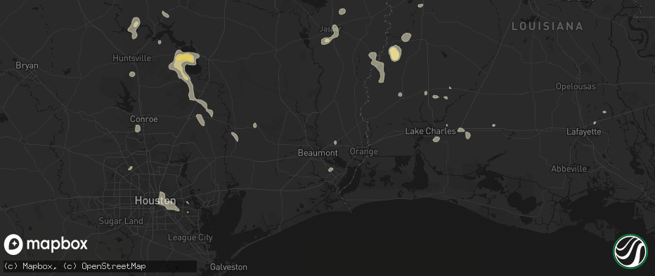 Hail map in Vidor, TX on July 7, 2026