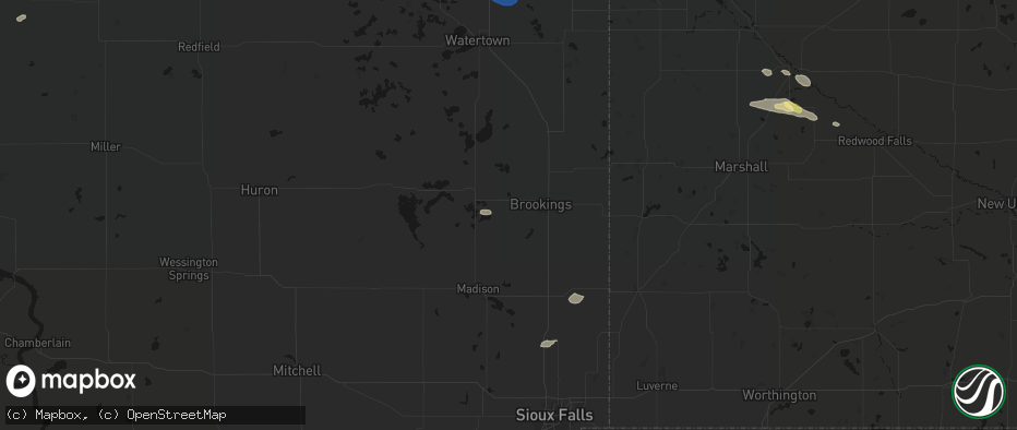 Hail map in Volga, SD on July 7, 2026