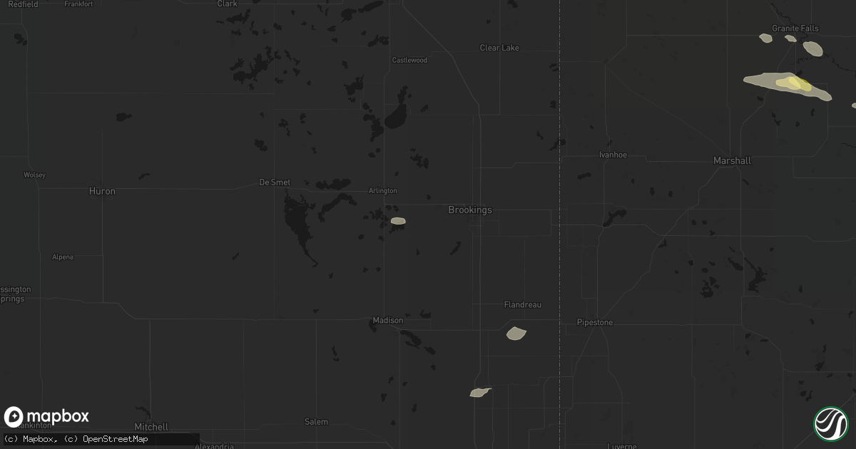 Hail map in Volga, SD on July 7, 2026