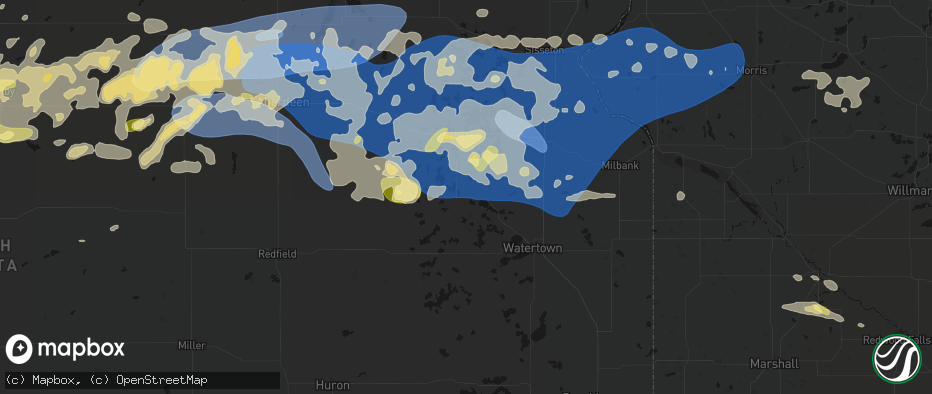 Hail map in Wallace, SD on July 7, 2026