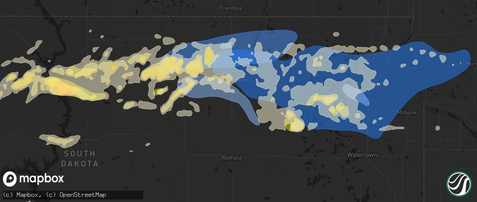 Hail map in Warner, SD on July 7, 2026
