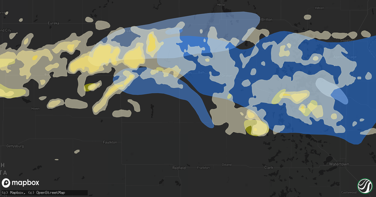 Hail map in Warner, SD on July 7, 2026