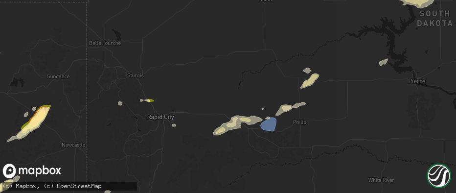 Hail map in Wasta, SD on July 7, 2026