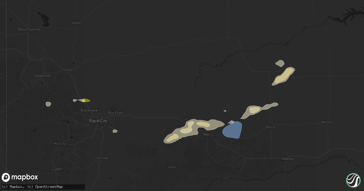 Hail map in Wasta, SD on July 7, 2026