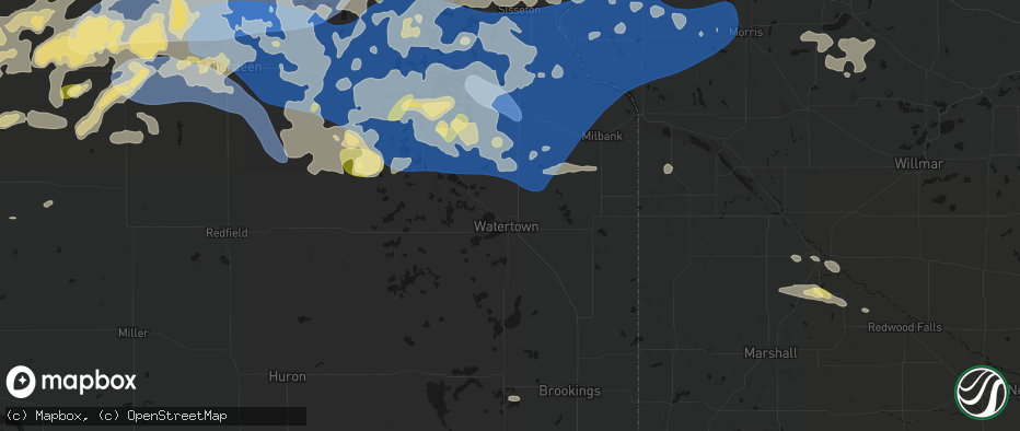 Hail map in Watertown, SD on July 7, 2026